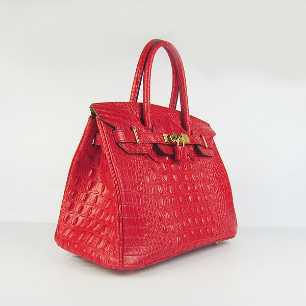 Replica Hermes Birkin 30CM Crocodile Head Veins Bag Red 6088 On Sale